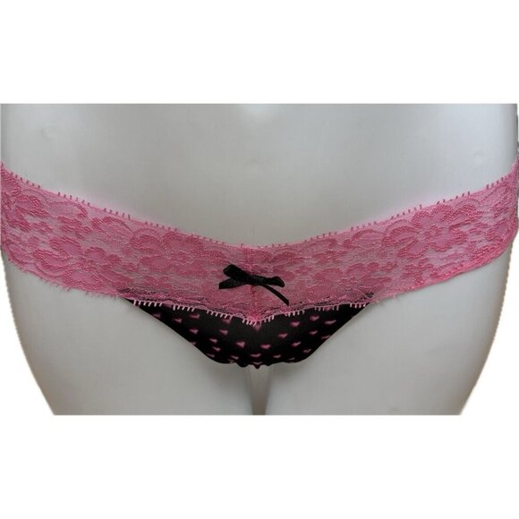Honeydew Intimates M/L Pink-Black Heart Lace Waist Bow Thong Panties-Set of 2 - Picture 2 of 10